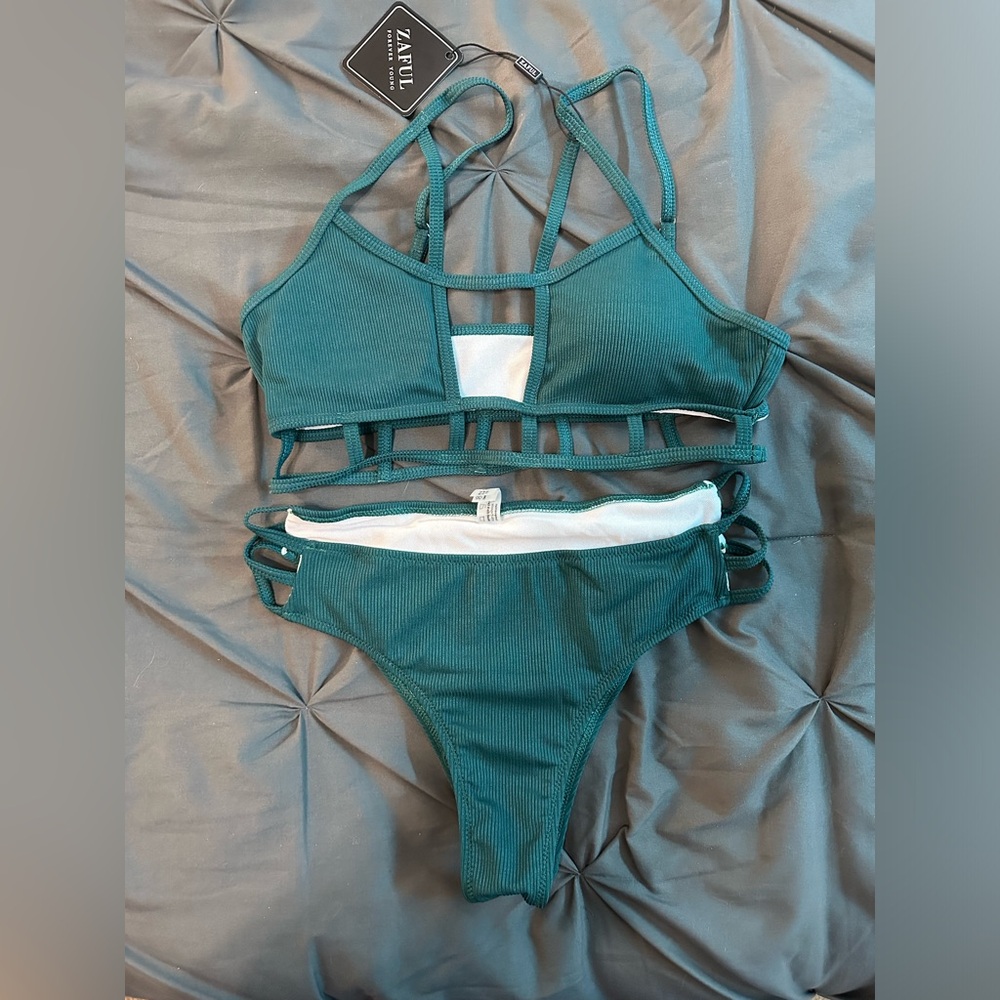 Zaful NWT Teal Bikini Caged